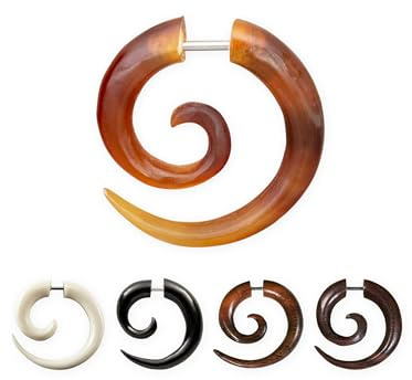 Fly Style 1 Paar Fake Piercing Spirale - Ohrring aus Horn, Knochen oder Holz mit Schraubverschluss