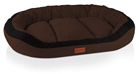 BedDog PRINS Premium Hundebett, aus strapazierfähigem Alicante-Gewebe, Hundesofa mit Seiten, ovales Kissen für Ihr Haustier, Hundecouch - XXL - Mocca