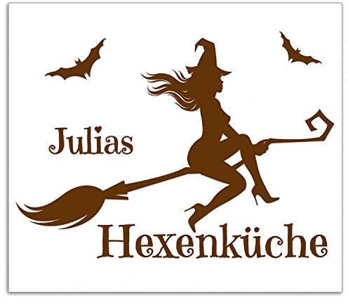 Wallario Herdabdeckplatte/Spritzschutz aus Glas, 1-teilig, 60x52cm mit 13mm hohen Füßen, für Ceran- und Induktionsherde, Hexenküche + Wunschname und Wunschfarbe