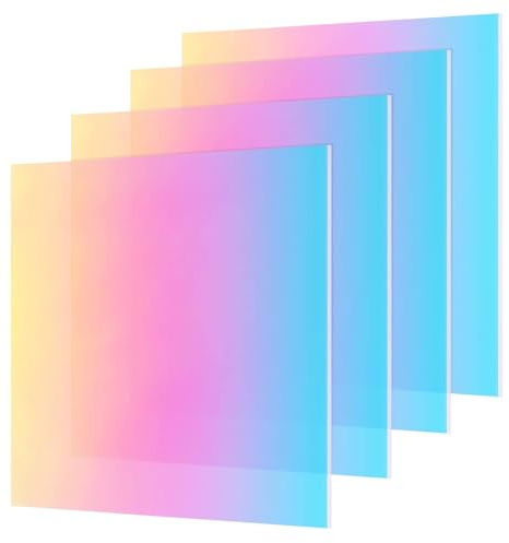 JMIATRY 4PCS Iridescent Acrylic Sheet 1/8 Thick Translucent Color Acrylic Sheet 12x12 Inch Iridescent Plastic Sheets Acrylics Radiant Plexiglass Panel for Signs, Lighting, DIY Crafts