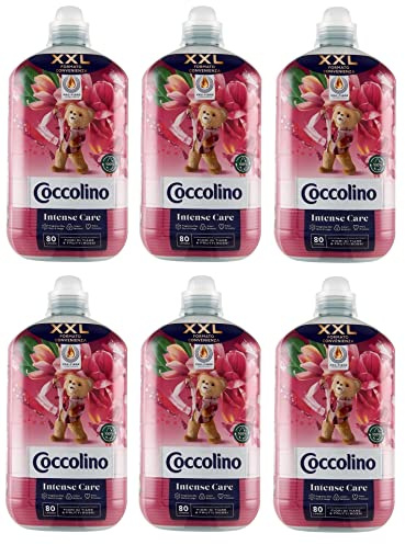 6x Coccolino Ammorbidente Concentrato Intense Care Convenience-Format XXL Konzentrierter Weichspüler Tiare-Blüten und Rote Früchte 80 Wäschen 2Lt
