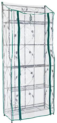 STI Serra scaffale fioriera da balcone terrazza giardino, per piante e fiori, telo PVC, pieghevole apertura a cerniera, decori in metallo, facile da montare e riporre 5 ripiani 75x34x177 H cm STI