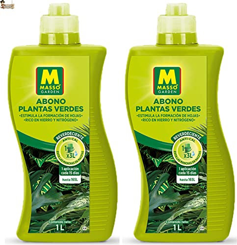 BricoLoco.com Abono Fertilizante Plantas Verdes. Pack 2 litros (2x1 lt) NPK con Alto Contenido en Hierro y nitrógeno. Favorece la formación de Hojas. Potencia verdor y vitalidad de Las Plantas. (2)