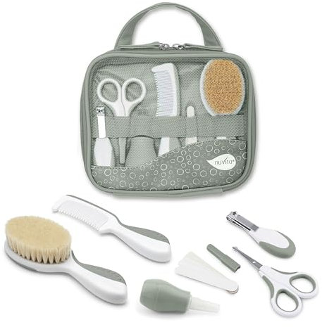Nuvita 1146 | Set Completo per la Cura del Bambino | Trousse da Bagno | Bellezza per Neonati | Forbicine per Unghie e Capelli Senza BPA | Marchio UE | Sage Green