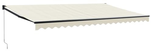 vidaXL Markise, Sonnenmarkise Einziehbar, Gelenkarmmarkise mit Kurbel, Terrassenmarkise Balkonmarkise Sonnenschutz, Creme 5x3m Stoff Aluminium
