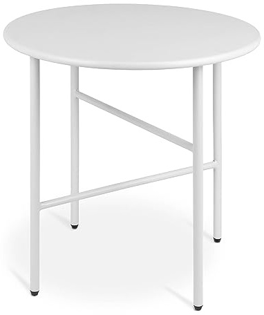 bomoe Beistelltisch Outdoor Gartentisch Rund Tischplatte Kratzfest Balkon | Ø44cm Weiß stabiler Couchtisch leicht für Wohnzimmer Terrasse Nachttisch Bett Schlafzimmer In- Tisch Metalltisch klein Finn