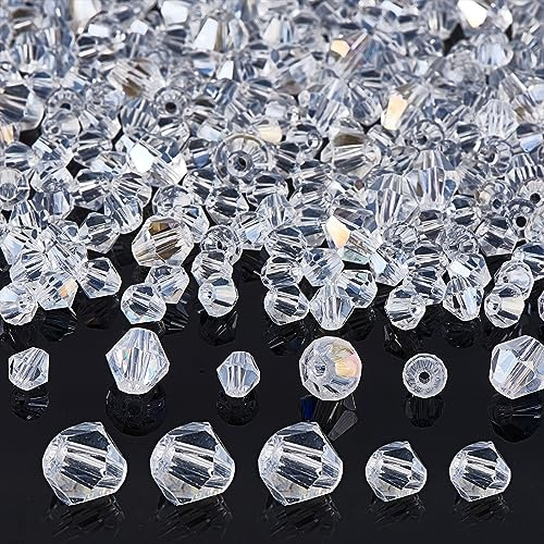 BEEFLYING 800Pcs 4mm 6mm Clear Crystal Bicone Glass Beads for Jewelry Making, Faceted Transparent AB Color Glass Beads for Necklace Bracelet Earring Sewing Diy