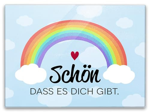 Schön dass es dich gibt Schneidebrett in 39x28cm mit Regenbogen ein buntes Küchenbrett für zu Hause Frauen Geburtstag Glas Schneidbrett Motiv Liebe Mutter Oma