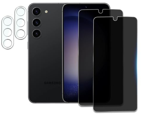 2 Piezas Protector Pantalla de Privacidad para Samsung Galaxy S23 Pulgadas con 2 Piezas Protector de Lente de Cámara, Anti Espía Cristal Vidrio Templado, Dureza 10H, Anti Arañazos