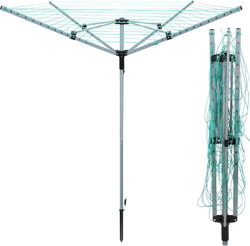Heavy Duty 50M Folding 4 Arm Rotary Garden Clothes Airer Heavy Duty Rotary Airer Outdoor Garden Folding Rotary Folding Outdoor Clothes Dryer With Metal Ground Spike And Waterproof Cover(50M)