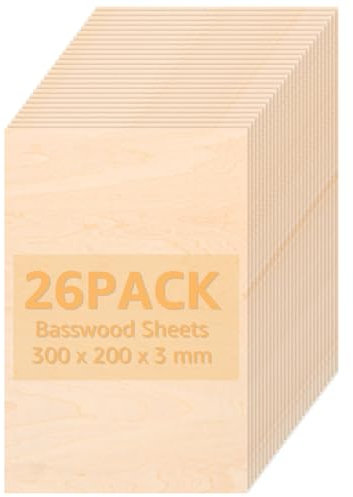 YAYODS 26 Stück A4 Sperrholzplatte 3mm - Sperrholz 300x200 mm - Lindenholz Sperrholz für Dekorieren, Basteln, CNC, Laser