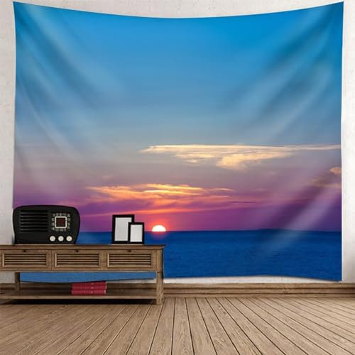 AMDXD Arazzo da parete blu viola, paesaggio naturale, marina e tramonto, in poliestere, decorazione per la casa, per tovaglia, soggiorno, 260 x 240 cm