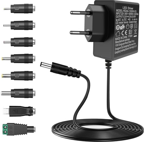 Adaptateur Secteur Universel AC à DC 12V 2A 24W Transformateur d'alimentation à Découpage pour électroniques Ménagers 12V