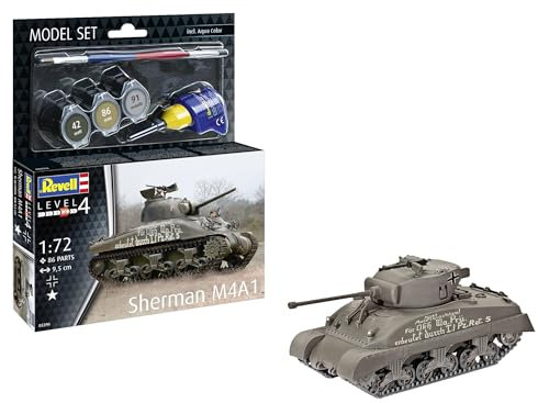 Revell Maqueta de Sherman M4A1 | Tanque Estadounidense más Construido en la Segunda Guerra Mundial | Torre móvil | Fiel a Escala Incluye Accesorios, Pegamento y Cepillo