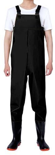 Herren-Overall mit Latzhose, Fisch-Wathose für Herren, Regenanzug, Angelkleidung, Jagdhose, Erwachsene, wasserdicht, All-in-One-Anzug, Thermo-Angelanzug, Angelanzug, wasserdichte Arbeitshose, Schwarz