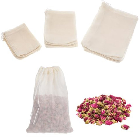 Piriuuo 30 Pack Reusable Spice Bags, 3 Sizes (6x8cm, 8x10cm, 10x15cm), Drawstring, Fine Mesh, White Cotton, Cooking