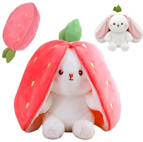 Yhjxly Lapin en peluche caché - 25 cm - Motif lapin de Pâques - Fraise - Pour garçons et filles - Pour adultes et garçons