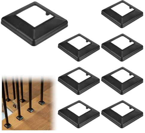 M METERXITY 8-Pack Post Base Cover, Fits 3.14x 3.14 PVC Post Skirt Split Type for Indoor/Outdoor Iron Railing/Wood Posts/Fence/Stairs/Patios/Handrail/Porch Column Wrap Post Trim [Black]