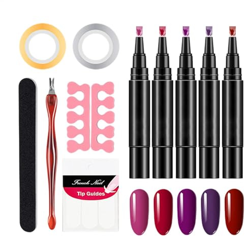 Set de pluma de uñas, gel de uñas, conjunto de uñas, esmalte de uñas, gel de gel, 5 unidades, conjunto de lápiz de gel con base y capa para secado rápido