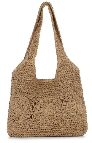 EVEOUT Stroh Schultertaschen für Damen Sommer Strohtasche Strand Gewebte Tote Tasche aus Raffia Shopper Tragetasche für Urlaub