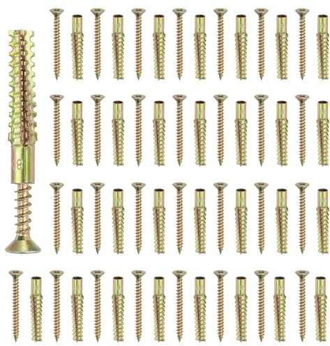 PATIKIL 30 Pcs Anclajes para Pared Hueca Drywall con Tornillos 0.24 x 2.36, Kit de Anclajes de Acero para Reparación de Agujeros en Madera Concreto Yeso, Latón (8 x 60mm)