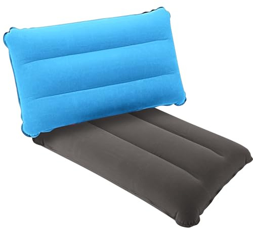 SUTAFOR Lot de 2 Oreillers Gonflables de Voyage Compacts, Portables Coussin de Plage pour Le Camping, Les Excursions 44x28 cm, Azur+Gris