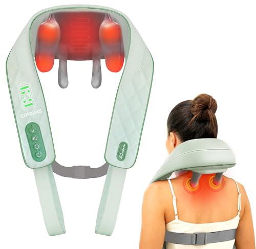 Snailax 4D Wireless Massaggiatore cervicale con calore, Massaggiatore Shiatsu per cervicale con massaggio impastante, Massaggio atore elettrico per collo, spalle, schiena e gambe, Regali, Verde