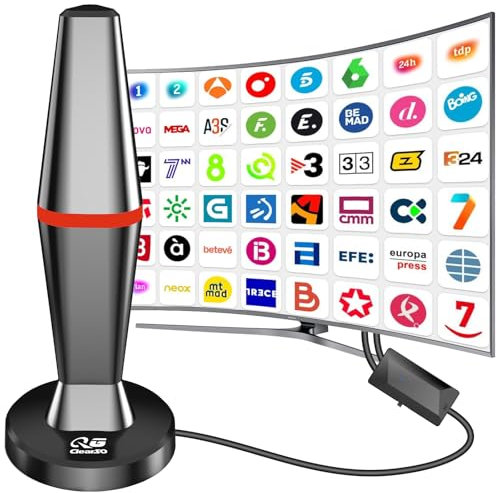 Antena TV Interior,2025 Antena de TV Interior con Amplificador, 460KM en recepción 360° Base magnética Resistente para, fácil instalación,admite Canales 4K/1080P, Puede Recibir señales DVB-T2 DVB-T