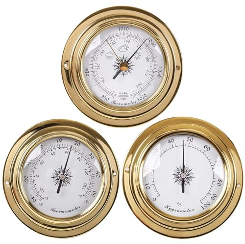 Lot de 3 baromètres, thermomètres, hygromètres, station météo analogique traditionnelle, baromètre de pêche en plein air, baromètre mural en laiton, pour les personnes qui aiment la voile (98 mm)