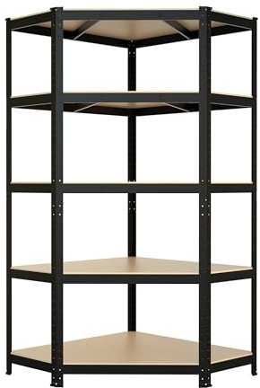 Floordirekt Mensola angolare | Scaffalatura per carichi pesanti | Capacità fino a 875 kg | Scaffalatura a incastro | Scaffalatura per officina | Disponibile in 2 colori (Nero#, 180 x 90 x 42 x 60 cm)