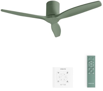 CREATE / WINDCALM M/Ventilador de techo ABS verde sage con controlador y mando / 40W, Temporizador Ø132 cm, 6 velocidades, función verano-invierno