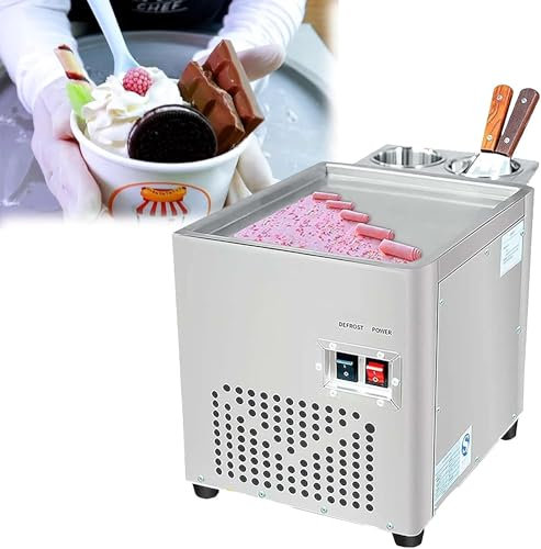 Máquina de laminación de hielo, máquina de laminación de hielo con 2 espátulas, acero inoxidable, fabricante de rollos de hielo, mostrador, máquina de yogur para helados caseros, helados de consumo