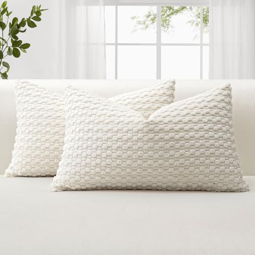 JOTOM 2er Set Cord Kissenbezüge, 3D Bubble Texture Boho Zierkissenbezug Dekorative Sofakissen Dekokissen Kordsamt Kissenbezug Deko Kissenhülle für Couch Sofa Wohnzimmer (30x50cm, Creme Weiß)