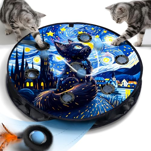 Zeepet Katzenspielzeug für drinnen, interaktives Ballspielzeug mit 7 Löchern, Labyrinthmattenbeutel, automatisches bewegliches Versteckspiel mit Federschwanz, Mäusefangspiel, Geschenke für Katzen