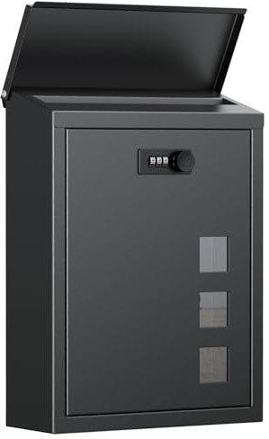Uniclife Large Mailbox, Wall Mount Mailboxes for Outside, Mail Boxes with Combination Lock, Security Locking Key Drop Box for House School Office and Outdoor, Black