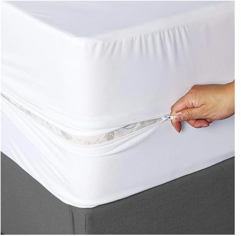 Coprimaterasso impermeabile completamente chiuso su 6 lati, con cerniera, antipolvere, per letto matrimoniale, matrimoniale, matrimoniale, king size (bianco, 100 x 200 x 30 cm)