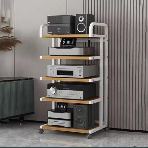 Gabinete Multimedia móvil de 5 Niveles con Ruedas, Soporte para Audio Hi-Fi, Organizador de componentes AV, Soporte metálico para Consola de Videojuegos, Elegante Torre Blanca para entreteni