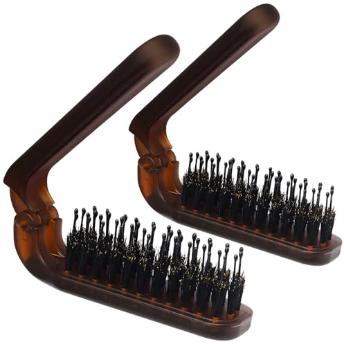 Qjaiune 2 Pack Foldable Hair Brush Travel Hairbrush, Boar Bristle Hair Brush Portable Collapsible Pocket Comb for Women and Men, Suitable for Travel, Purse, Anti-Static Design (Amber)