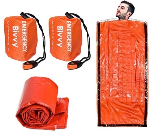 2 Stück Überlebensbeutel, Notfall-Schlafsack, leicht, Camping, Biwaksack mit Survival-Pfeife, Unterschlupfdecke, Notfalldecke, Thermo-Bivysack für Camping, Wandern, Outdoor
