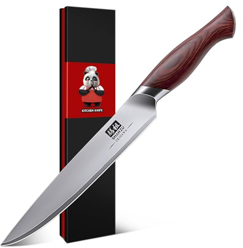 SHAN ZU Couteau Universel 15cm, Couteau de Chef Japonais à Légumes, Couteau Cuisine Multifonction Avec Lame Acier Inoxydable à Haute Teneur en Carbone 10Cr15Mov et Manche Ergonomique en Bois de Pakka