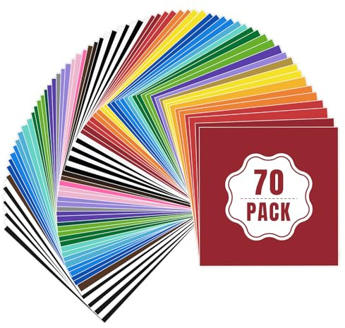 Lya Vinyl 70 Stück Klebefolien Vinylfolie Plotter, Glänzend Plotterfolie Vinyl (30.5cm x 20.5 cm) - Plotterfolie Selbstklebend für DIY-Geschenke, Tasse, Fenster, Keramik, Kunststoff