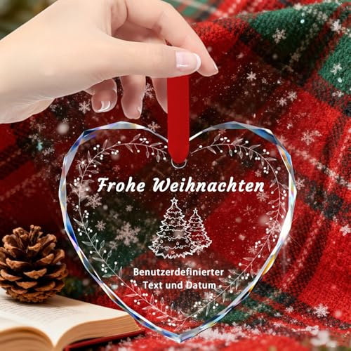 Personalisierter Kristall Weihnachtskugel Ornamente mit Fotos Individueller Christbaumschmuck für Jubiläen Verlobungsgeschenke Geeignet für Familien Paare Haustiere (Individuelle Dekoration – Herz2)