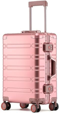 Aoun Hartschalenkoffer, Handgepäck, komplett aus Aluminium, Reißverschluss, mit Rollen und Schloss, Hartschalenkoffer, komplett aus Metall, aufgegebenes Gepäck, Trolley-Koffer für Geschäftsreisen