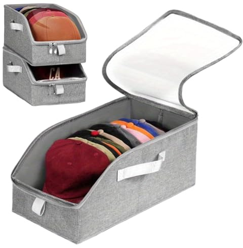 ETUCYNG Organiseur de chapeaux pour casquettes de baseball, grandes boîtes empilables avec couvercle à fenêtre transparente | Rangement de chapeaux de baseball | Pour livres, écharpes, étagère, voyage