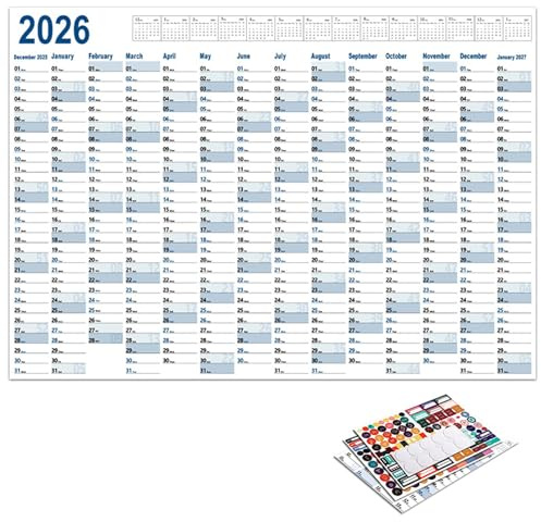 Calendario de pared 2026, planificador anual para colgar en la pared, calendarios de vista anual, organizador para el hogar, 74 x 52,5 cm para planificar calendario de Adviento de papel