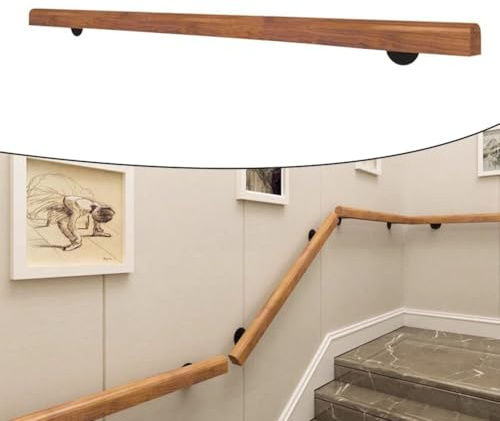 Durashmall Handlauf Kiefernholz Treppengeländer 50cm Länge Rutschfest Abgerundeter Griff Wandmontage Indoor Sicherheitsschiene für Treppen und Balkon mit Wandhalterung und Schrauben Einfach zu