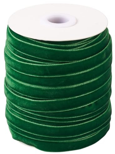Perlin 10 meter sammetsband, 10 mm, sammetskant, julband, presentsnöre, smyckesband, dekorband, bårband (grön)