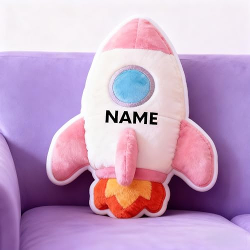 HCLRIU Personalisiertes Kissen in Form eines Rakete, Plüschkissen mit individuellem Namen, geeignet für Betten, Sofas, Schlafzimmer und Wohnzimmer Geschenk für Geburtstag, Weihnachten, Ostern