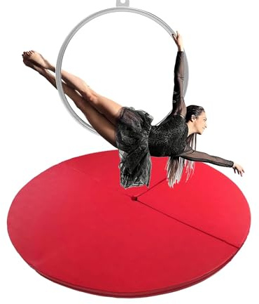 Pole-Dance-matta, rund aerial hoop fallskyddsmatta för hemmagymmet – 150 cm diameter, 3 cm tjock, röd säkerhetsmatta för Pole Dance, yoga och fitnessövningar, lämplig för Lu