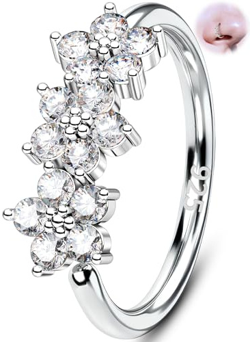 OUFER Anillos de Nariz con Flores Plata de Ley 925 Piercing de Fosa Nasal Aro Abierto 20G 8mm CZ Transparente Hélice Rook Daith Cartílago Pendientes Anillo Stud Piercing de Nariz Joyería para Mujeres
